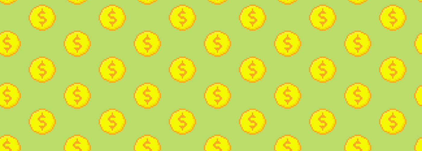 A seamless pattern of yellow coins with a dollar sign embossed, set against a green background.