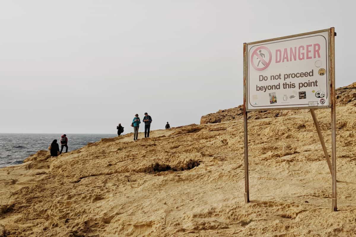 Danger sign on a beach
