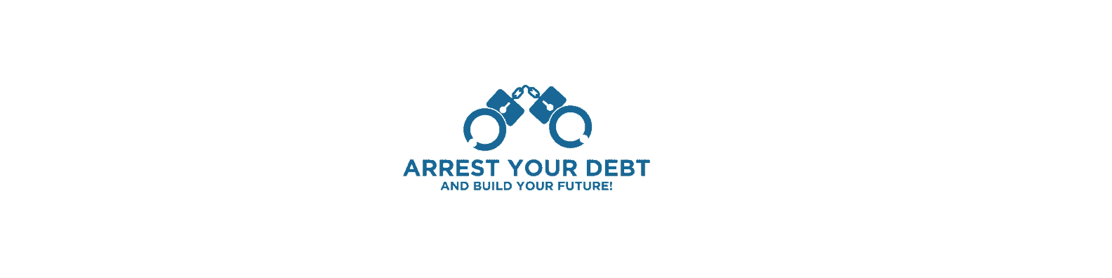 Logo featuring handcuffs with the slogan 'arrest your debt and build your future!'.
