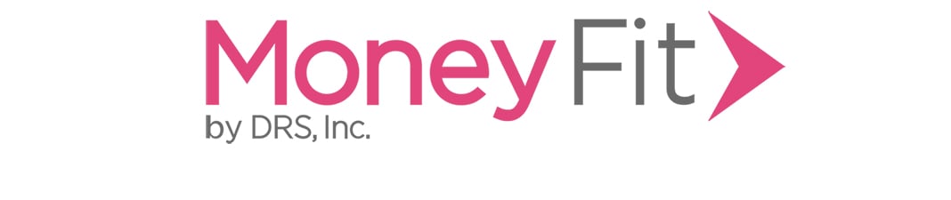 Money fit by drs, inc. logo featuring a stylized pink and gray text design, symbolizing financial health and well-being.