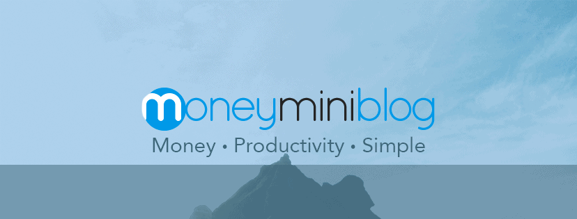 Logo of moneyminiblog on a serene blue background with a mountain silhouette.