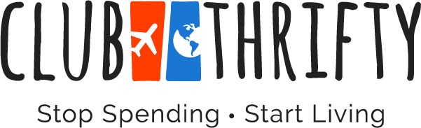Club thrifty logo with a motto encouraging financial savvy: 'stop spending. start living' below it.