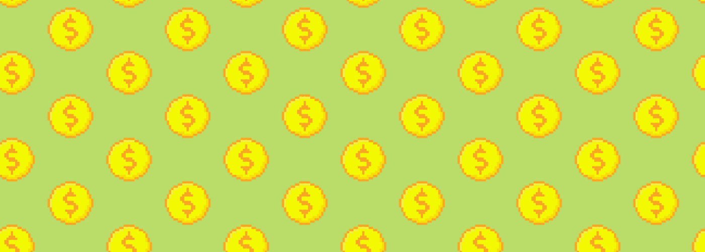 A seamless pattern of yellow coins with a dollar sign embossed, set against a green background.