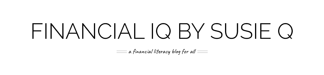 Logo for 'financial iq by susie q' – a financial literacy blog for all.