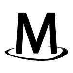Black and white logo with a stylized letter 'm' centered inside a partial circular outline.