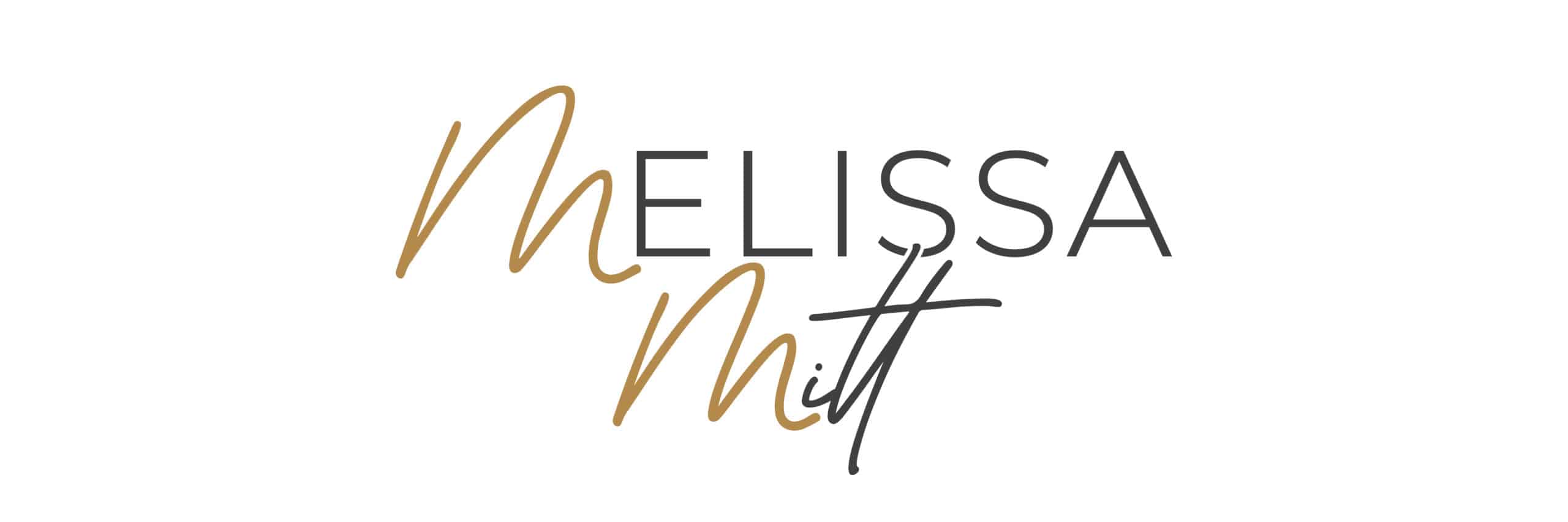 Elegant script logo with the name 'melissa matt' in sophisticated black and gold lettering.