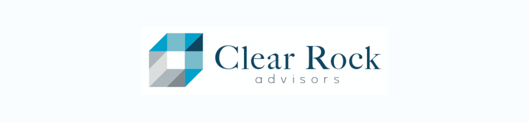 Logo of clear rock advisors, featuring a stylized 'cr' emblem with blue geometric shapes and the company name in a sleek, modern font.