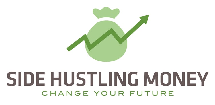 Side hustling money: change your future - a logo representing financial growth and success through side hustles, depicted by a stylized money bag with an upward-trending arrow symbolizing increasing profits.