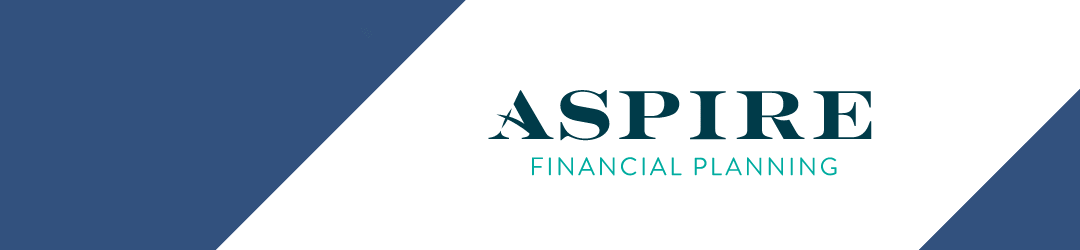 A sleek and professional banner for 'aspire financial planning' featuring a modern font and a stylish navy blue and white color scheme.