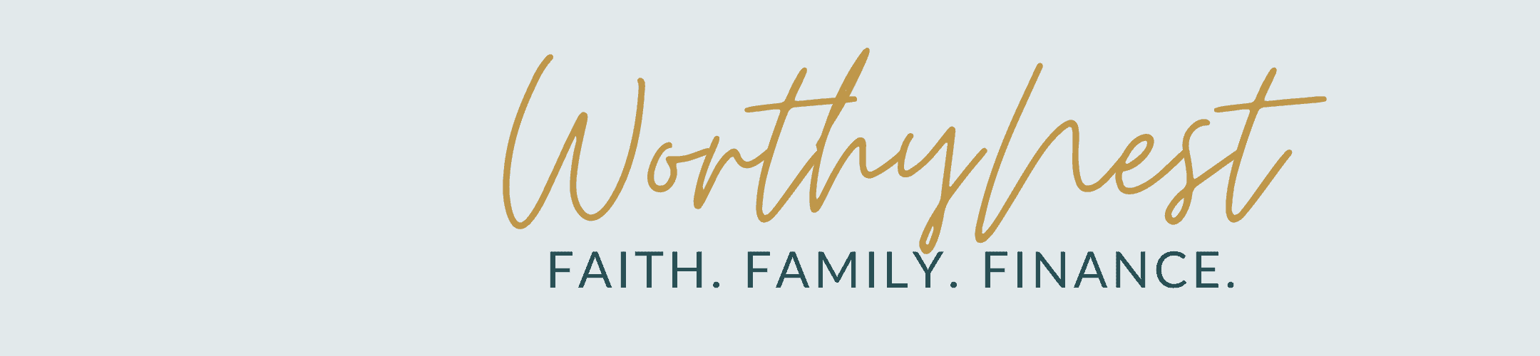 Elegant golden script announcing 'worthyfest,' emphasizing core values of faith, family, finance.
