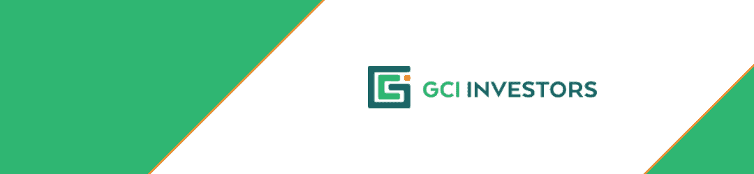 Gc investors corporate logo with a stylized 'gc' in green on a white background, angled within a minimalist green and white design scheme.