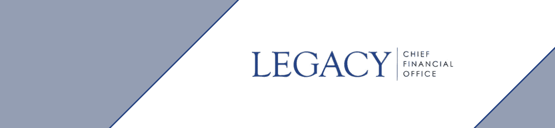 Professional business banner highlighting the 'legacy chief financial office' with a sleek, modern design in shades of blue.