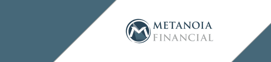 A sleek and modern financial company logo set against a two-tone background with the text 