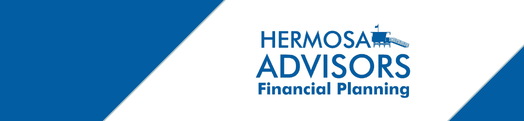 Corporate banner for hermosa advisors featuring their name and service of financial planning, set against a professional blue and white diagonal background design.