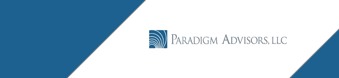 Professional elegance: the logo of paradigm advisors, llc showcased on a sleek blue and white diagonal design.