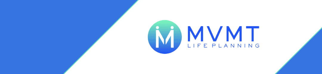 Mvmt life planning - your journey to a structured future illustrated with a dynamic, modern logo on a sleek blue gradient background.