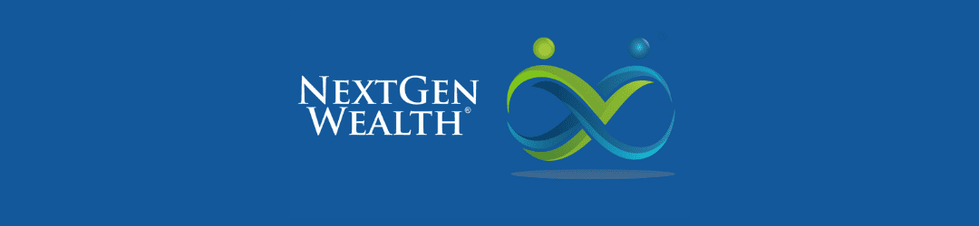 Nextgen wealth: infinite growth opportunities symbolized by the looping, dynamic logo on a serene blue background.