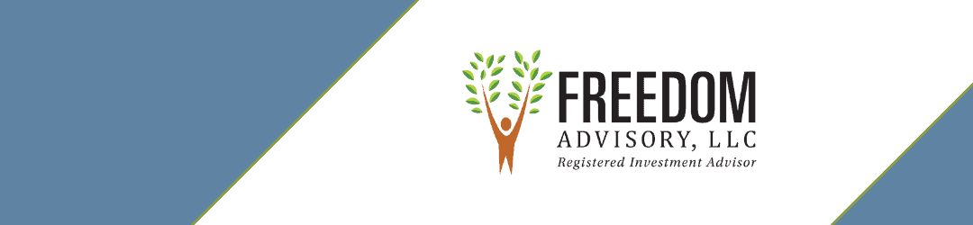 Logo of freedom advisory, llc, depicting a stylized tree with leaves forming the shape of a bird taking flight, symbolizing growth and the freedom of financial independence, set against a dual-tone blue background.