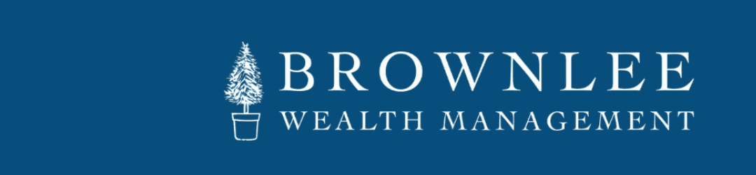 Brownlee wealth management corporate banner with a stylized potted tree icon, signifying growth and stability.