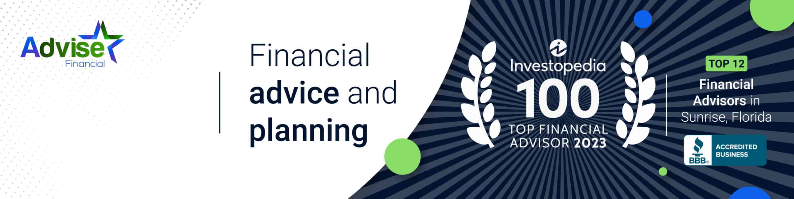 Professional accolades in the financial sector: featuring top financial advisor recognition and a stamp of accreditation for trusted financial advice and planning services.