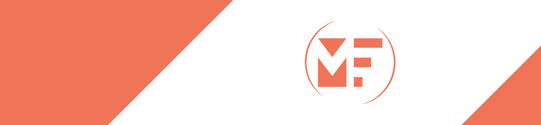 The image displays a graphic design with an abstract orange and white motif. in the center, there's a distinctive emblem or logo composed of geometric shapes that could represent the letter 'm' within an oval-like contour. the background is divided diagonally between a lighter and a darker shade of orange, creating a modern and clean appearance.