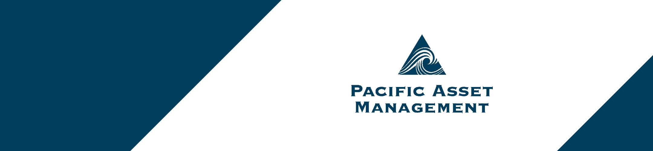 A sleek corporate design featuring the logo of pacific asset management on a blue and white background, symbolizing professional financial services.