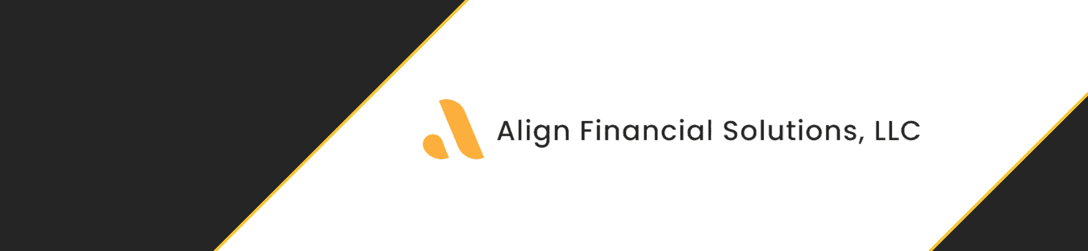 Professional business banner for align financial solutions, llc featuring a sleek black and white diagonal design with the company's logo in a prominent position.