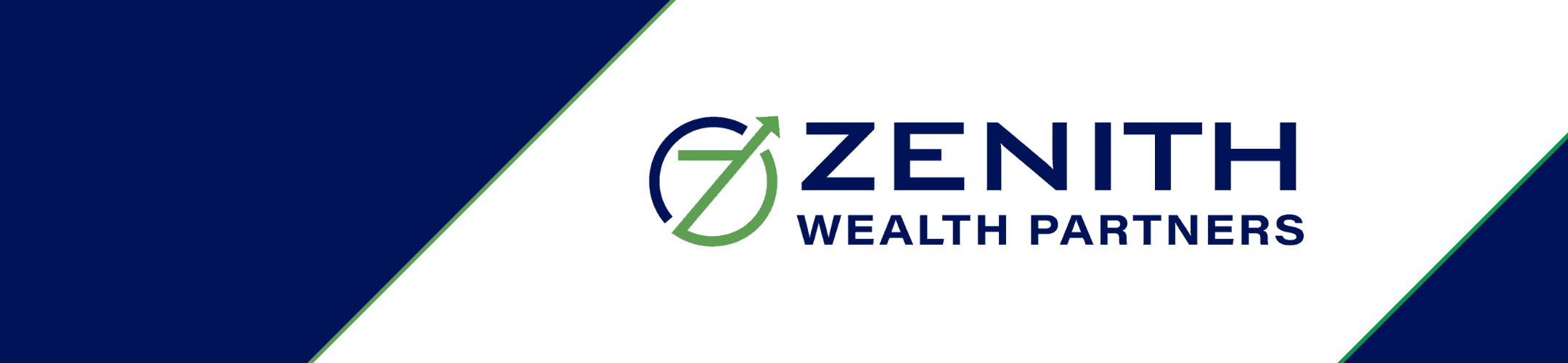 Logo of zenith wealth partners on a sleek blue and white background.