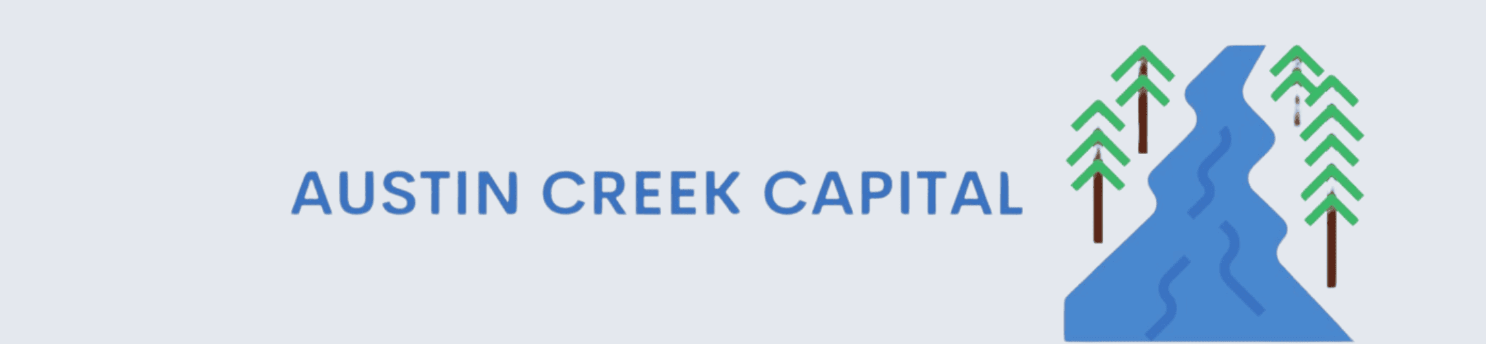 Logo of austin creek capital featuring stylized water and trees on a light blue background.