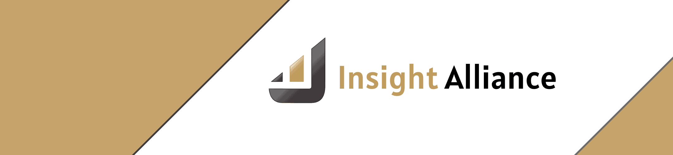 Logo of insight alliance designed with a stylized 'ia' emblem in black and gold on a split beige and white background.