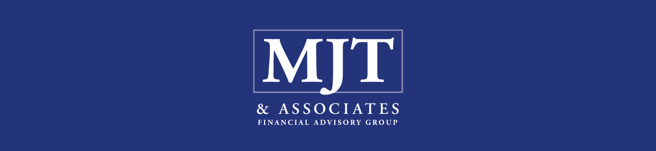Logo of mjt & associates financial advisory group on a dark blue background.