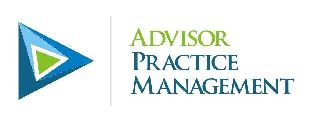 Logo of advisor practice management featuring a blue and green triangular design next to bold text.