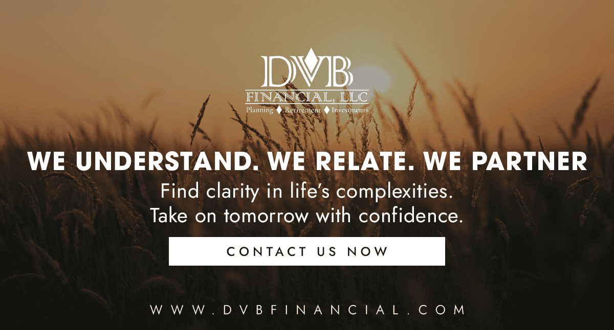 A sunset over a field with the DVB Financial, LLC logo above the text: 