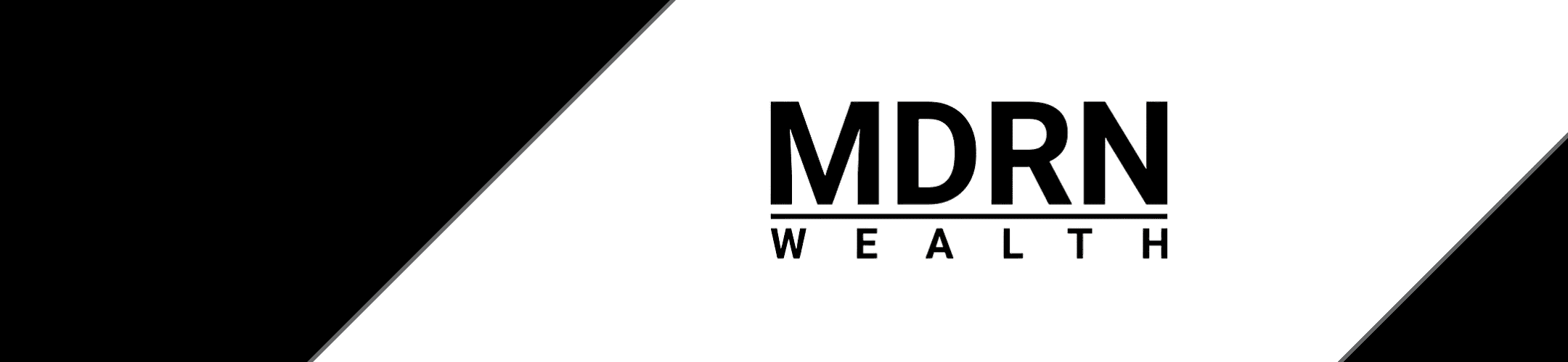 The image features the logo of MDRN Wealth. It has a diagonal split with a black left side and white right side. The text 