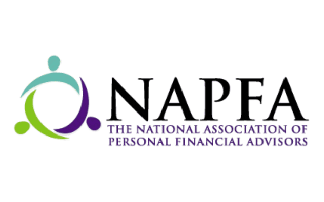 Logo of the National Association of Personal Financial Advisors (NAPFA), featuring a stylized circular design in teal and purple on the left, with the organization's name in purple and black text to the right.