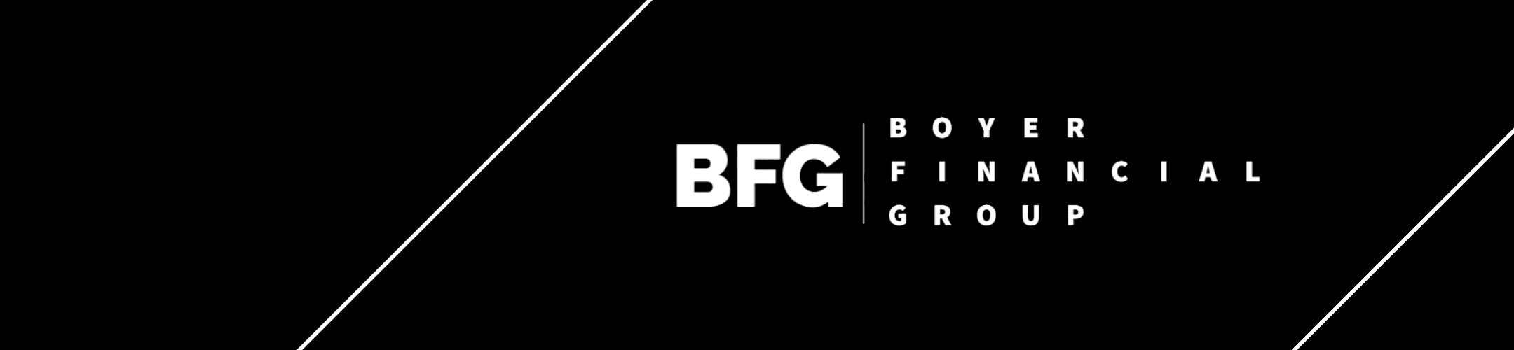 Black banner with white diagonal lines and bold white text 
