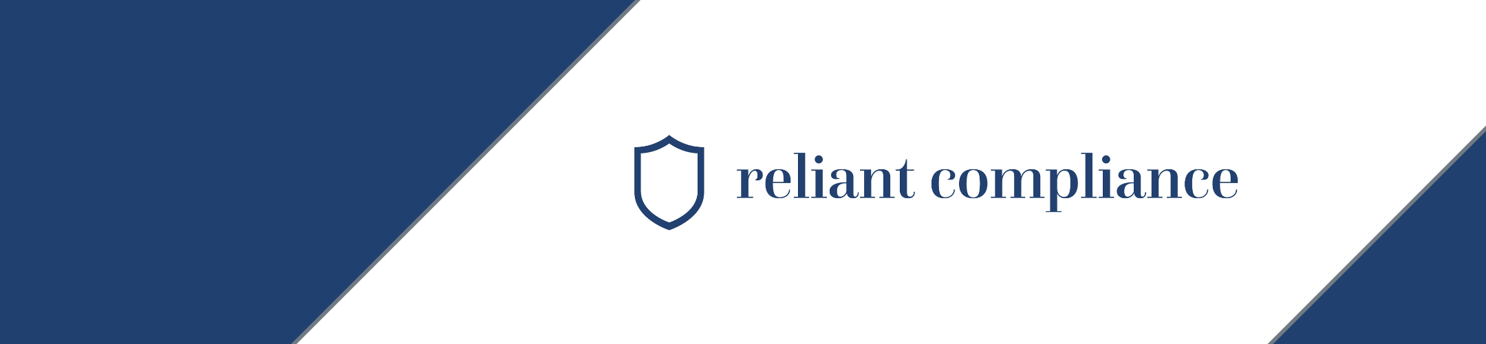 A white background with diagonal navy blue borders, a navy blue shield icon, and the text 