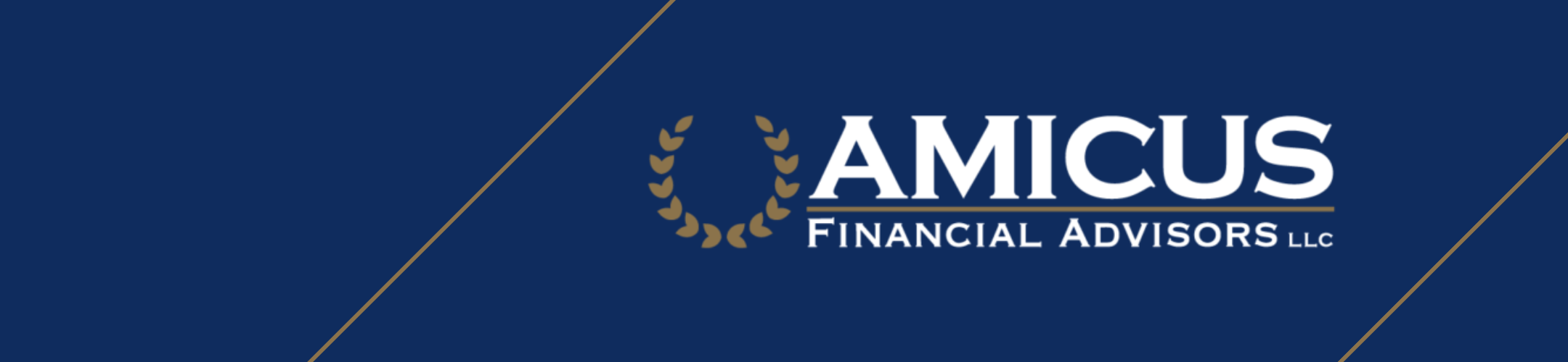 Logo for Amicus Financial Advisors LLC on a dark blue background. The word