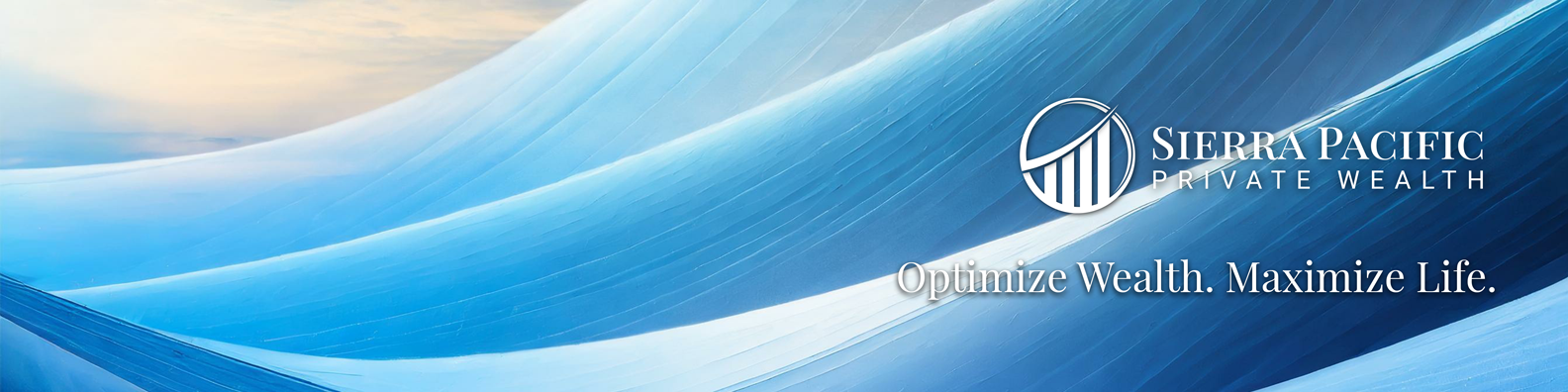 Abstract blue wave background with the Sierra Pacific Private Wealth logo and the text, 