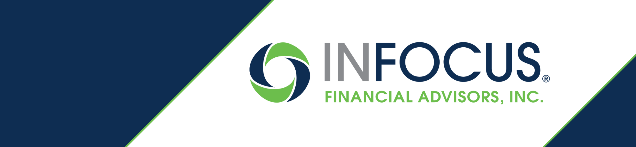 Logo for InFocus Financial Advisors, Inc. featuring a blue and green circular graphic next to the company name on a white background with blue and green diagonal borders.