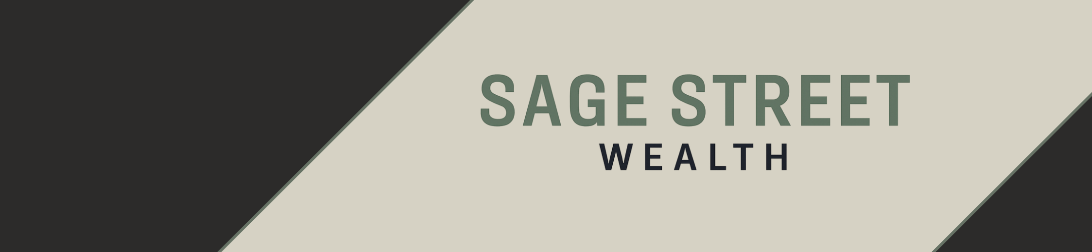 Diagonal black and cream background with the words