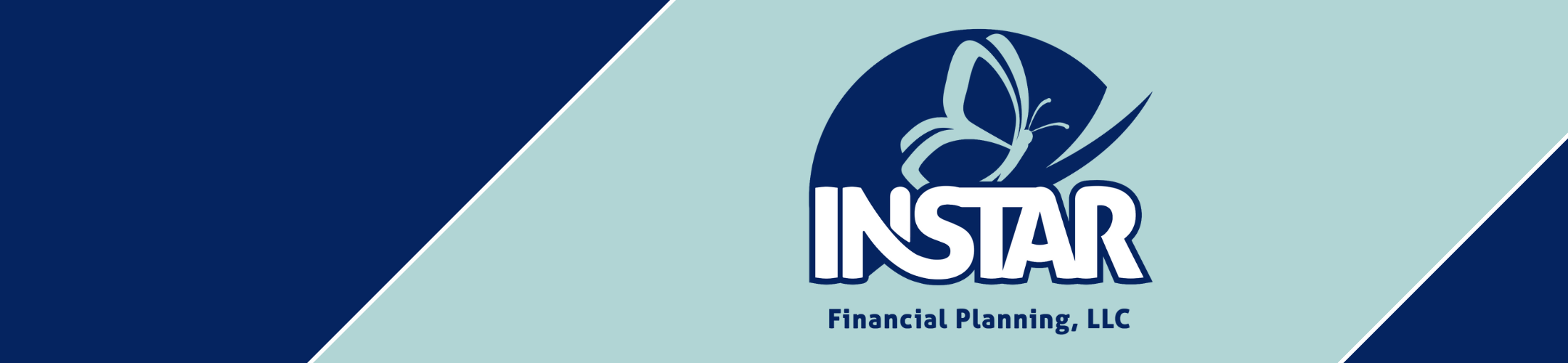 Logo for INSTAR Financial Planning, LLC on a blue and light blue geometric background. The logo features a butterfly and the word 