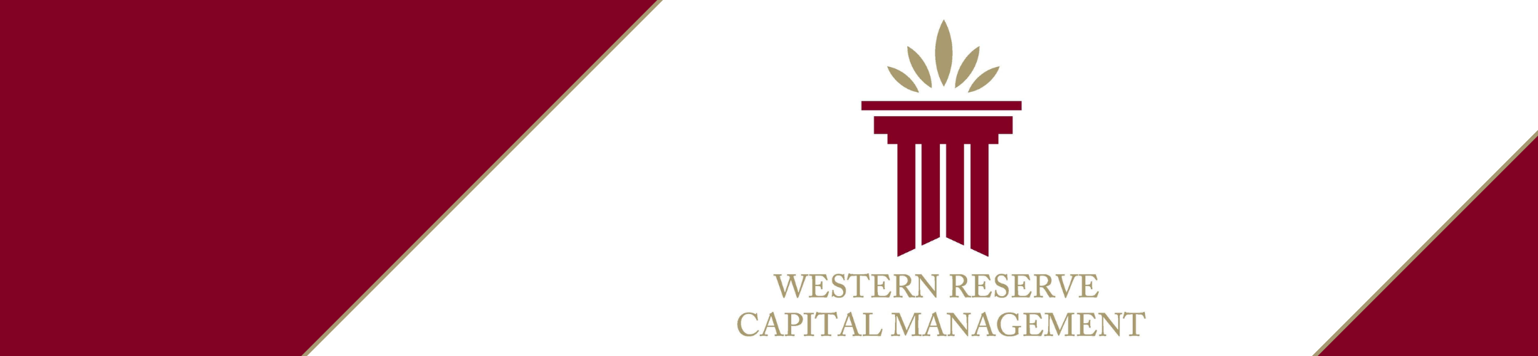 Logo for Western Reserve Capital Management featuring a maroon and gold pillar with stylized leaves on top, set against a white background with maroon diagonal borders. The company name is written below in gold text.