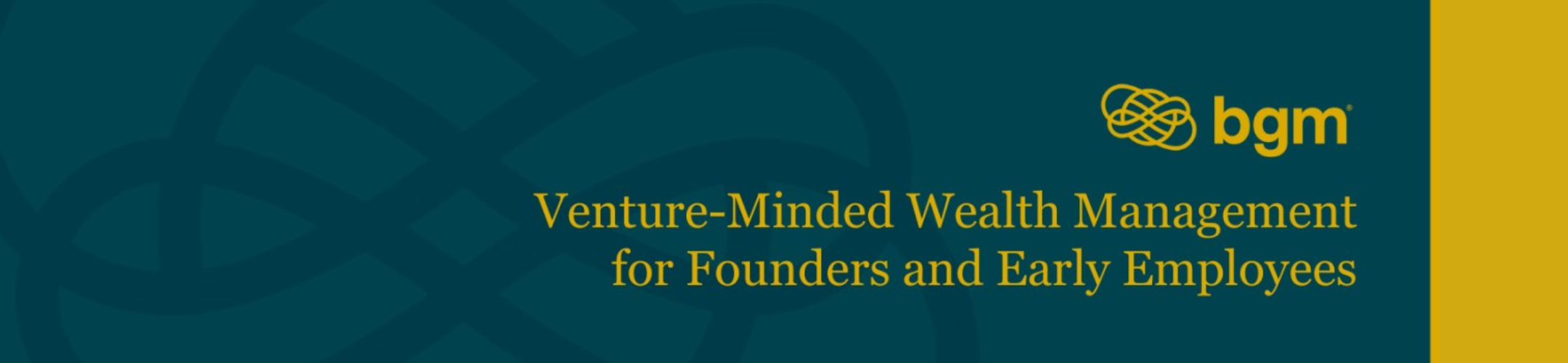 A teal and gold banner with the bgm logo and text: 