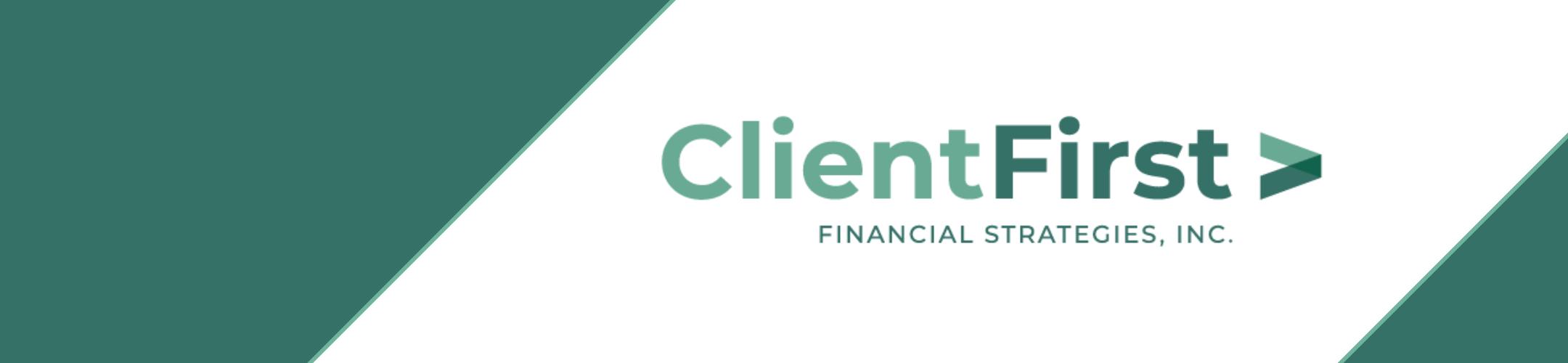Logo for ClientFirst Financial Strategies, Inc. with green and white diagonal background, 