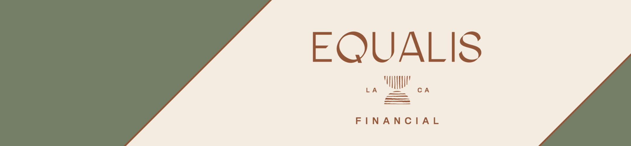 Equalis Financial logo on a beige background with diagonal green stripes, featuring a stylized graphic and the text “LA” and “CA” above “Financial.”.