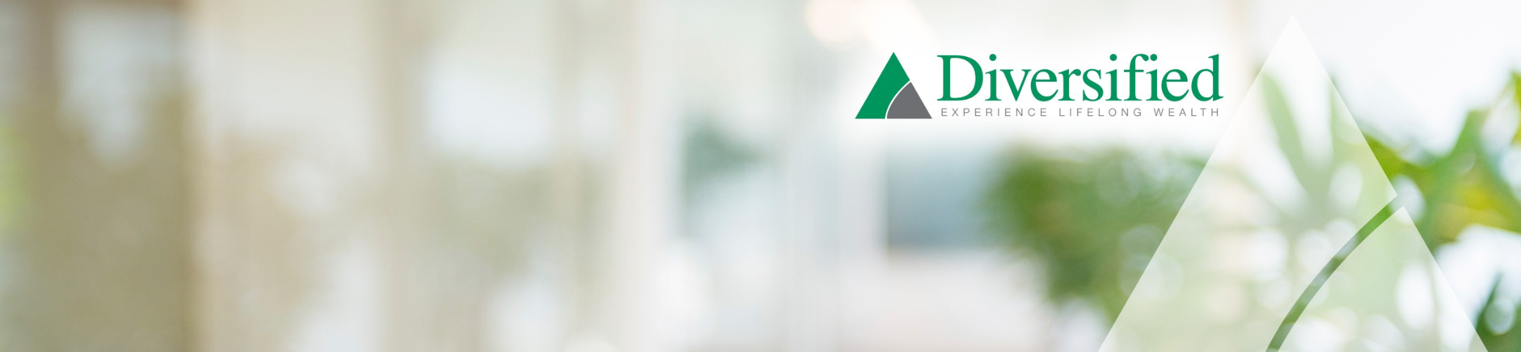 A blurred office background with green plants and the Diversified logo in green text that reads 