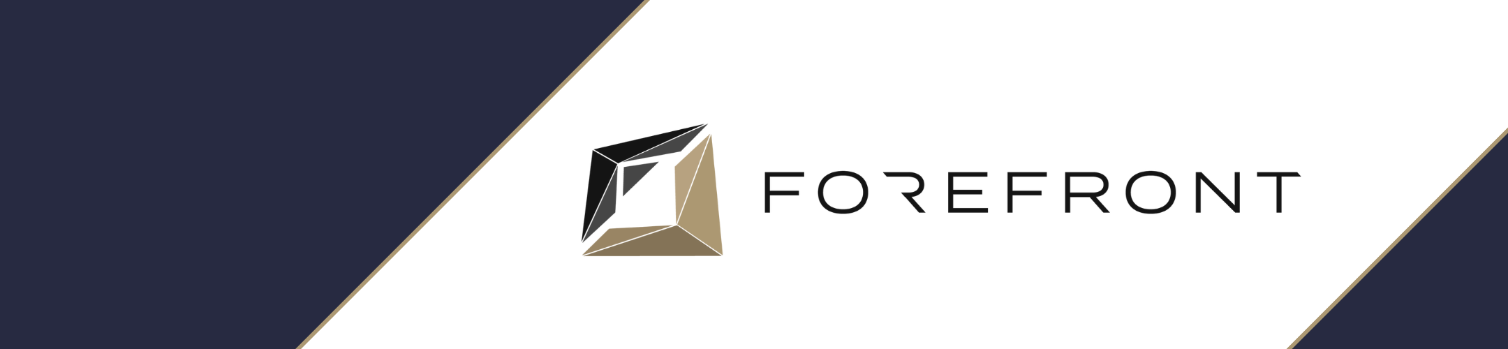 A geometric logo with black, white, and gold facets next to the word 