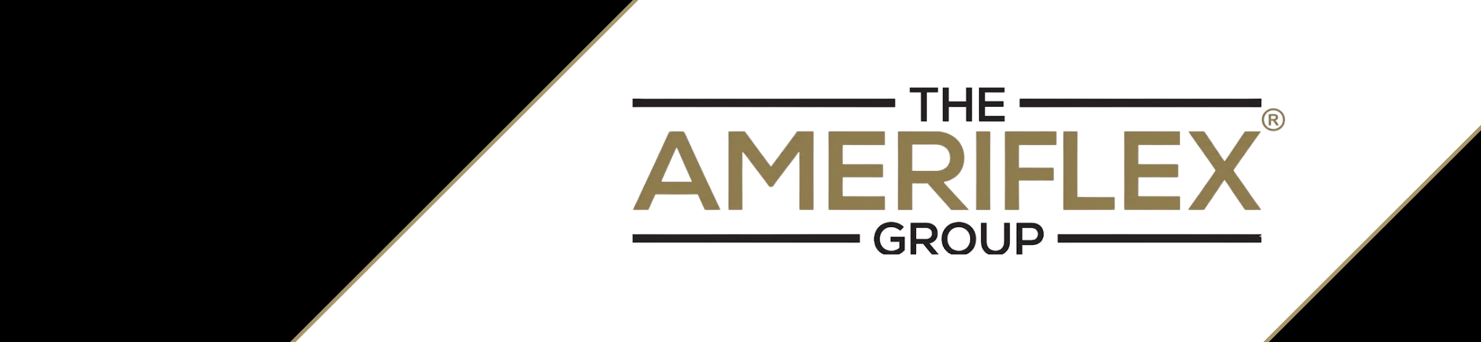 Logo of The Ameriflex Group with gold and black text on a white background, framed by diagonal black and gold edges on the left and right sides.