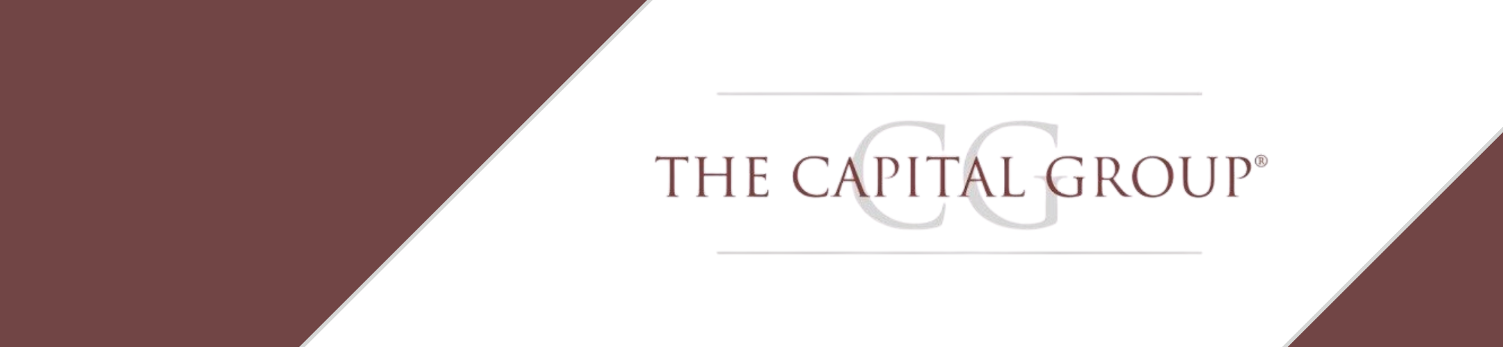 Logo with maroon diagonal corners and the text 